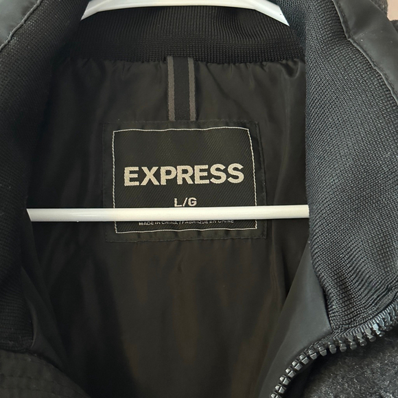 Men's Express Black Charcoal Grey Down Puffer Jacket with Hood Size L - Picture 2 of 16